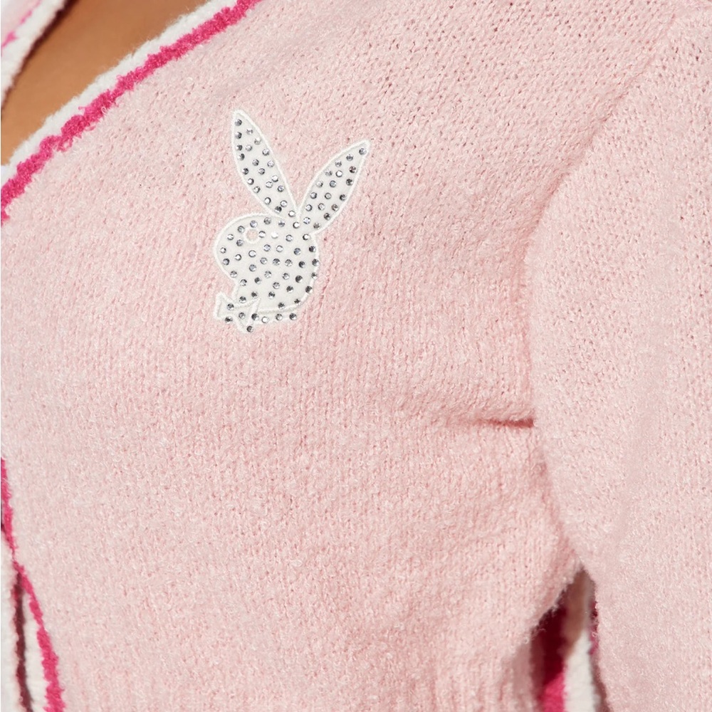 PLAYBOY Pink Rhinestone Cardigan Sweater